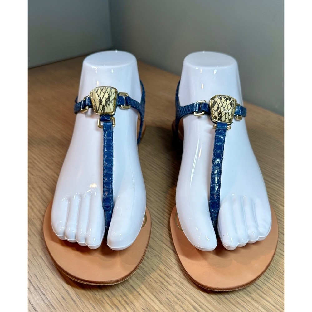 Dolce Vita Blue Croc Embossed Leather T Strap Sandals Snake Accent 7 - Picture 3 of 16
